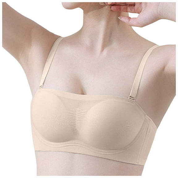 TANGQIOP Bras For Women Underwire Strapless Push Up Seamless Bustier Soft Padded Armpit Fat Support Underwear Lift Pink 70B