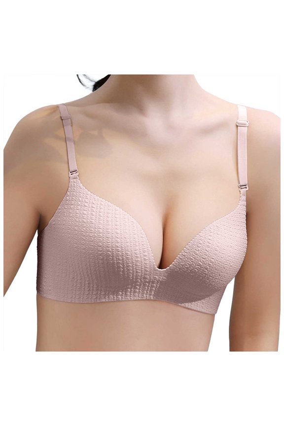 Bras For Women Underwire Support Push-Up Seamless Wire-Free Armpit Fat Support Underwear Lift Light Pink 85B