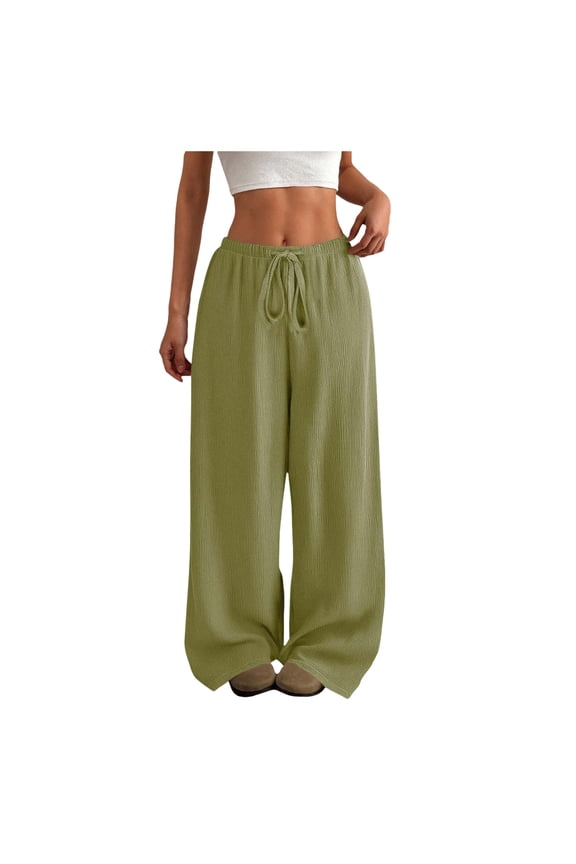 Causal Pants for Women Solid Color Loose Fit Bark Texture High Drape Drawstring Elasticized Waist Wide Leg Solid AG XXL