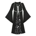 thumbnail image 1 of TANGQIOP Halloween Girls'S Clothes Witch Costume Medieval Vintage Tie-Up Stand Collar Flared Sleeve Printed Long Dress White 150, 1 of 9