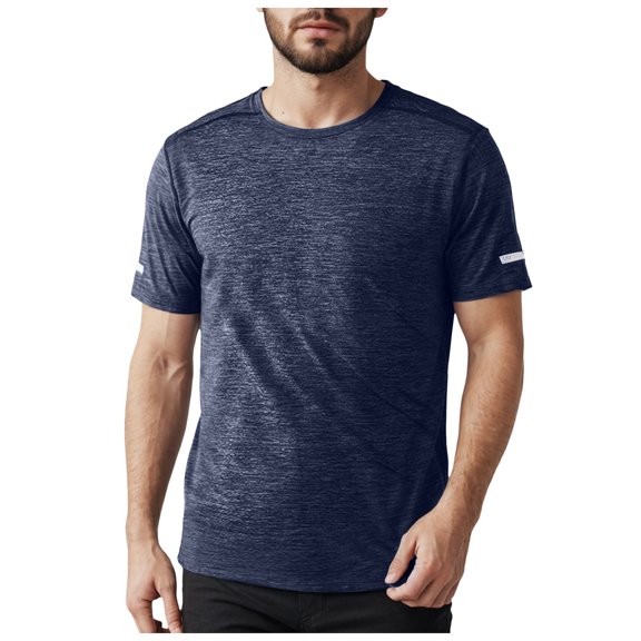 TANGQIOP Men'S T-Shirts Short Sleeve Color Cotton Athletic Quick Dry Running Fitness Functional Reflective Strips Breathable Loose Dark Blue XL