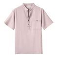 thumbnail image 1 of TANGQIOP Men'S T-Shirts Short Sleeve Stand Collar Solid Color Linen Tops Thin Loose Cotton Button Up Casual Quick Dry Breathable Light Pink XL, 1 of 3