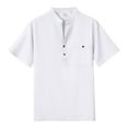 thumbnail image 1 of TANGQIOP Men'S T-Shirts Short Sleeve Stand Collar Solid Color Linen Tops Thin Loose Cotton Button Up Casual Quick Dry Breathable White L, 1 of 3