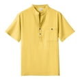 thumbnail image 1 of TANGQIOP Men'S T-Shirts Short Sleeve Stand Collar Solid Color Linen Tops Thin Loose Cotton Button Up Casual Quick Dry Breathable Yellow XL, 1 of 3