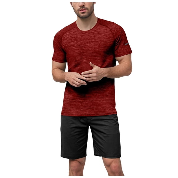 TANGQIOP Men T-Shirts Short Sleeve Color Cotton Athletic Quick Dry Running Fitness Crew Neck Solid Stretchable Loose Breathable Brick Red XXXL