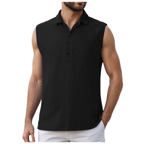 TANGQIOP Men T-Shirts Short Sleeve Half-Placket Sleeveless Base Layer Undershirts Outdoor Casual Vest Quick Dry Breathable Black XXL