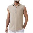 thumbnail image 1 of TANGQIOP Men T-Shirts Short Sleeve Half-Placket Sleeveless Base Layer Undershirts Outdoor Casual Vest Quick Dry Breathable Khaki XXL, 1 of 4