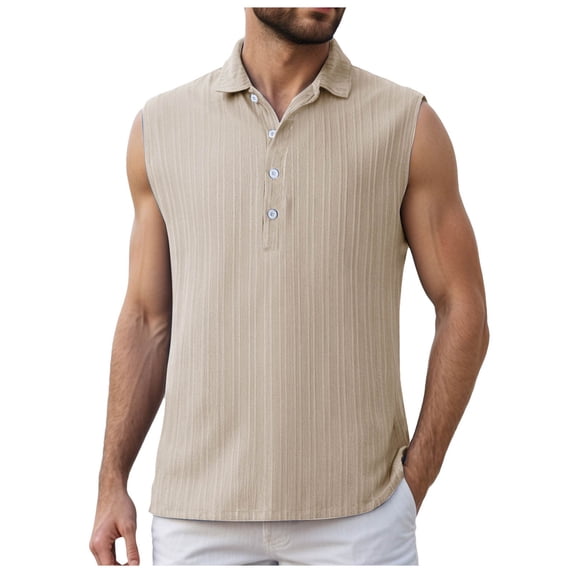 TANGQIOP Men T-Shirts Short Sleeve Half-Placket Sleeveless Base Layer Undershirts Outdoor Casual Vest Quick Dry Breathable Khaki XXL
