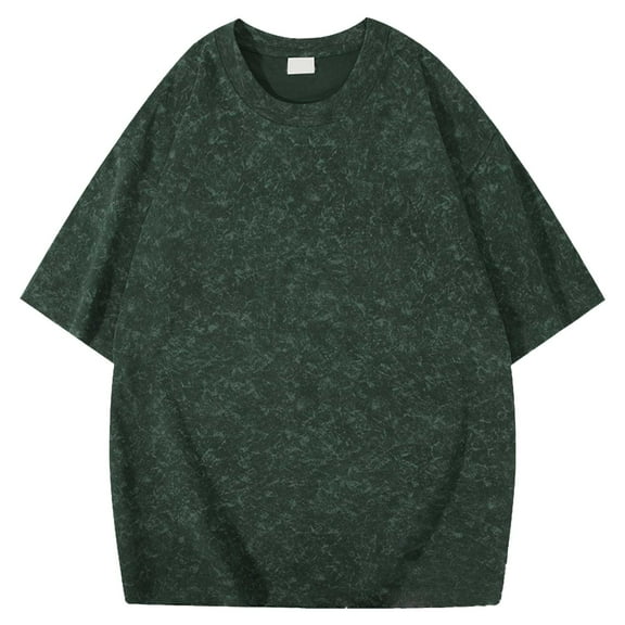 TANGQIOP Short Sleeve T-Shirts for Men Plus Size Heavyweight Loose Cotton Batik Washed Vintage Crew Neck Quick Dry Breathable Dark Green S