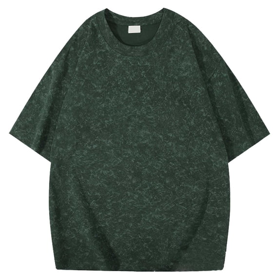 TANGQIOP Short Sleeve T-Shirts for Men Plus Size Heavyweight Loose Cotton Batik Washed Vintage Crew Neck Quick Dry Breathable Dark Green XXL