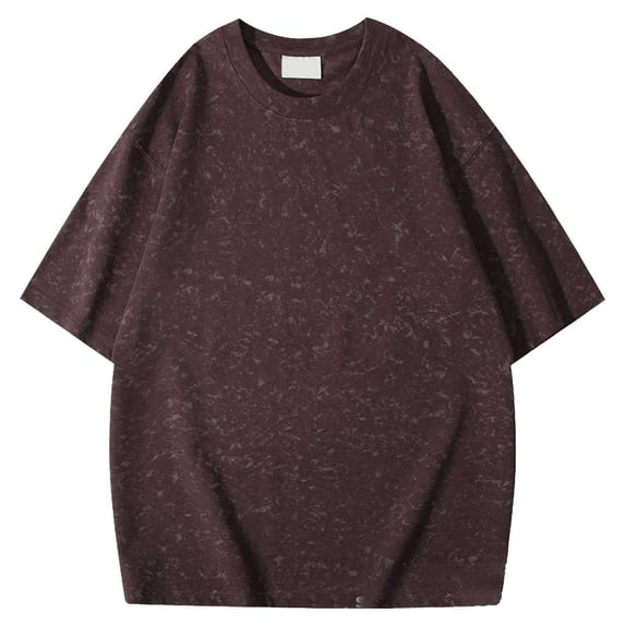 TANGQIOP Short Sleeve T-Shirts for Men Plus Size Heavyweight Loose Cotton Batik Washed Vintage Crew Neck Quick Dry Breathable Purple L
