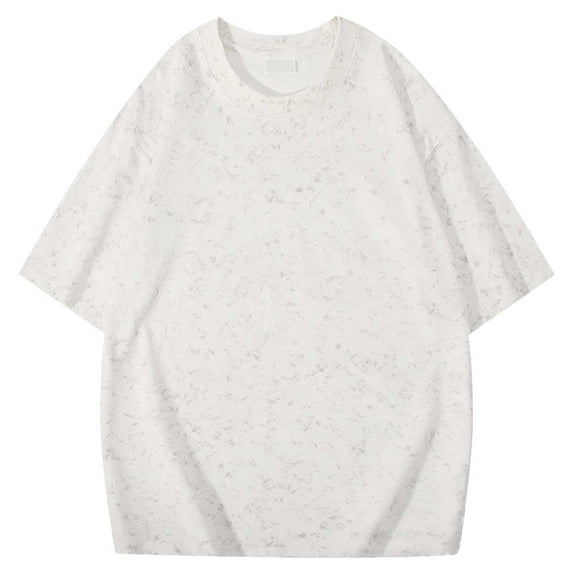 TANGQIOP Short Sleeve T-Shirts for Men Plus Size Heavyweight Loose Cotton Batik Washed Vintage Crew Neck Quick Dry Breathable White XL