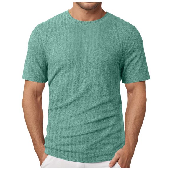 TANGQIOP Short Sleeve T-Shirts for Men V-Neck Athletic Fitness Color Cotton Vertical Striped Stretchable Casual Quick Dry Breathable Green S