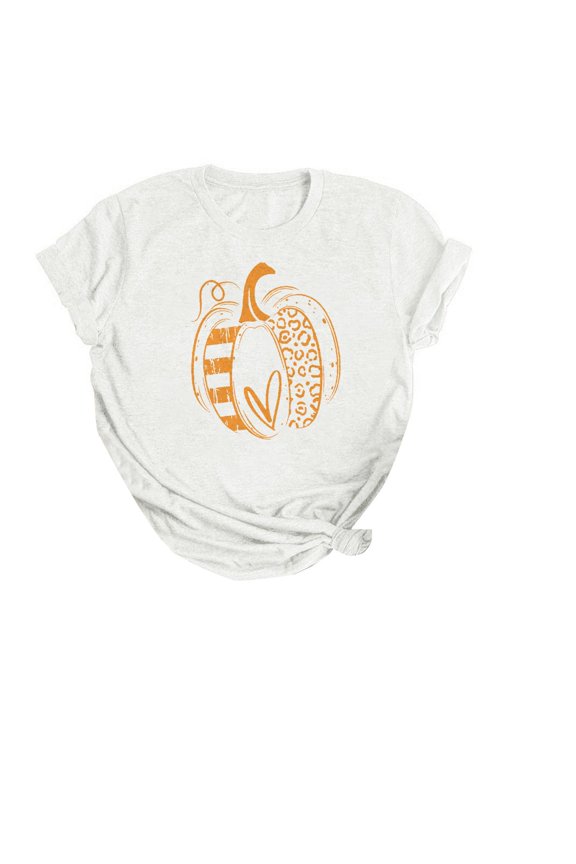 T-Shirts Tops for Women Halloween Funny Pumpkin Letter Short Cap Top Sleeve Crew Neck Tee Irregular Hem Loose Fit White XL