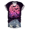 thumbnail image 1 of TANGQIOP T-Shirts Tops for Women V-Neck Short Cap Sleeve Tee Top Halloween Tree Bats Print Funny Casual Loose Fit Lightweight Dark Purple M, 1 of 4