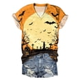 thumbnail image 1 of TANGQIOP T-Shirts Tops for Women V-Neck Short Cap Sleeve Tee Top Halloween Tree Bats Print Funny Casual Loose Fit Lightweight Yellow XL, 1 of 4
