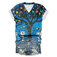 thumbnail image 1 of TANGQIOP T-Shirts Tops for Women V-Neck Short Cap Sleeve Tee Top Halloween Witch Tree Skeleton Cat Bat Print Funny Casual Blue XL, 1 of 4