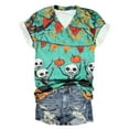 thumbnail image 1 of TANGQIOP T-Shirts Tops for Women V-Neck Short Cap Sleeve Tee Top Halloween Witch Tree Skeleton Cat Bat Print Funny Casual Dark Green XXXL, 1 of 4