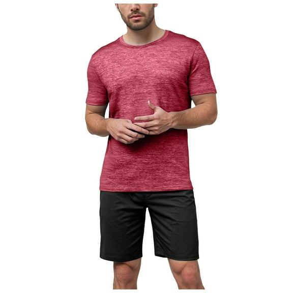 TANGQIOP T-Shirts for Men Short Sleeve Color Cotton Athletic Quick Dry Running Fitness Crew Neck Solid Stretchable Loose Breathable Red XL