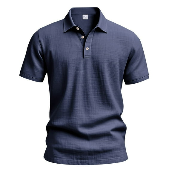 TANGQIOP T-Shirts for Men Short Sleeve Linen British Style Loose Breathable Collared Neck Polo Shirts Solid Color Quick Dry Loose Navy S