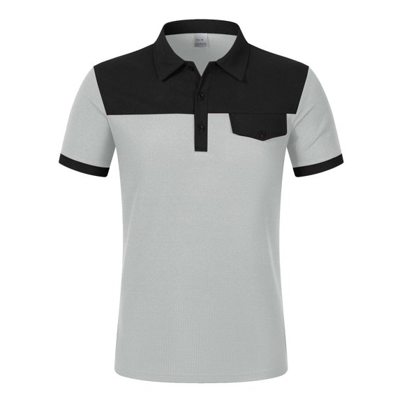 TANGQIOP T-Shirts for Men Short Sleeve Waffle Knit Color Blocking Stand Collar Slim Quick Dry Breathable Lightweight Casual Trendy Grey S