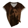 thumbnail image 1 of TANGQIOP T-Shirts for Women Tops V-Neck Short Cap Sleeve Tee Top Halloween Solid Bloodstains Bloody Grimace Print Funny Casual Khaki S, 1 of 3