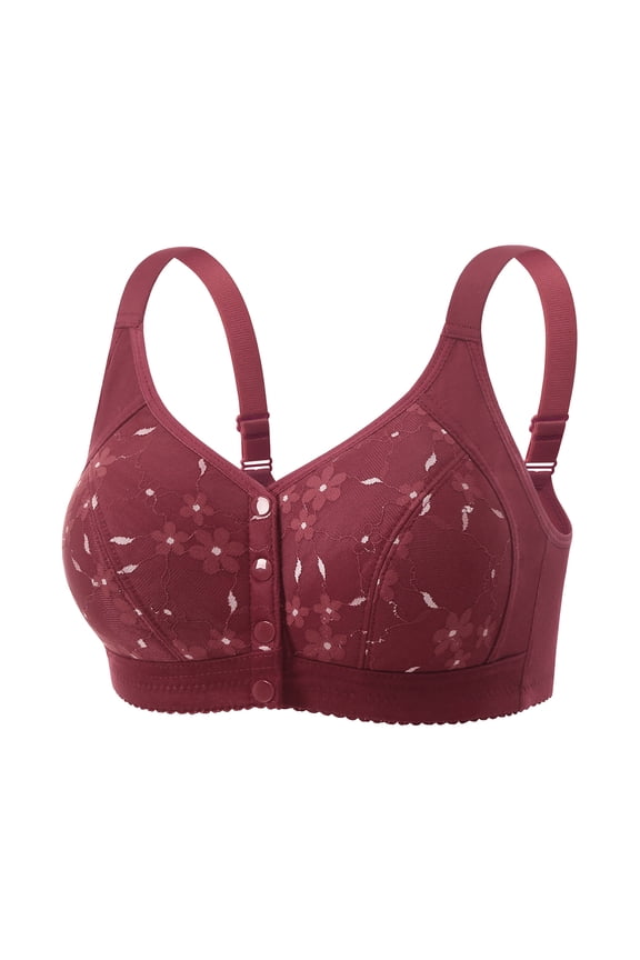 Underwire Bras For Women Front Closure Molded Cup Plus Size Smooth Wireless Wide Adjustable Strap Racerback Print Brick Red XXL
