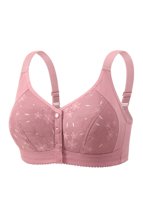 Underwire Bras For Women Front Closure Molded Cup Plus Size Smooth Wireless Wide Adjustable Strap Racerback Print Pink L
