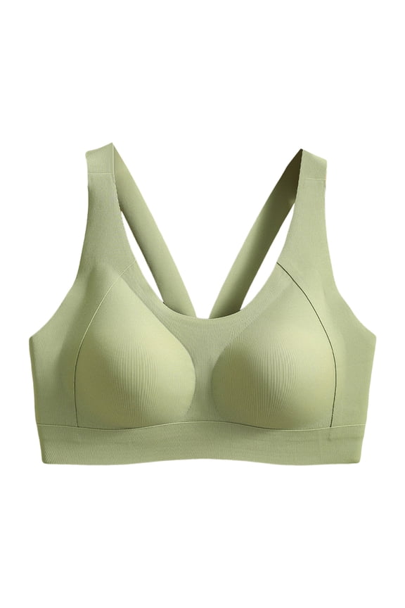 Underwire Bras for Women Bandeau Double Strap Beauty Back Seamless Solid Color Push-Up Support Lifting Lingerie Green M
