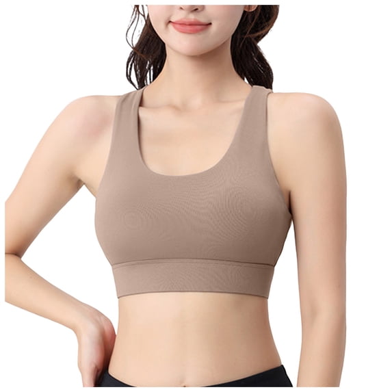 TANGQIOP Underwire Bras for Women Plus Size Cross Beauty Back Yoga Fitness Running Sports Adjustable One-Piece Padded Shockproof Beige M