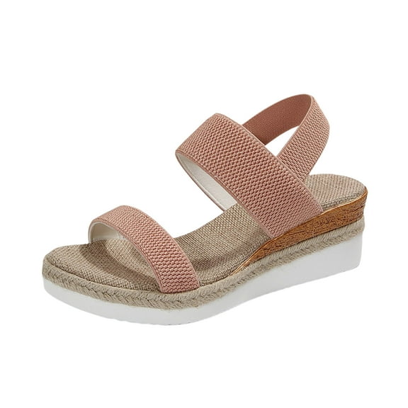 TANGQIOP Wedge Platform Sandals for Women Trendy Versatile Plus Size Peep Toe Elastic Slip On Solid Holiday Party Outdoors Pink 41