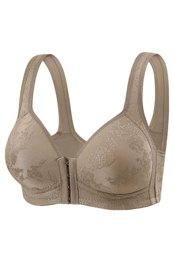 Women Bras Underwear Shapewear Wireless Armpit Fat Control Push-Up Breathable Front Closure Solid Color Lifting Coffee S