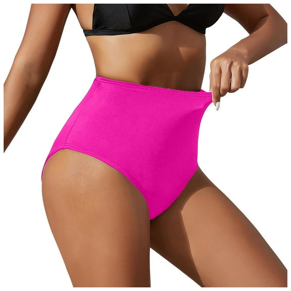 TANGQIOP Women'S Bikini Bottoms Bathing Suit Butt Lifting Menstrual High Rise Tummy Control Tankini Swimsuit Fully Lined Hot Pink M