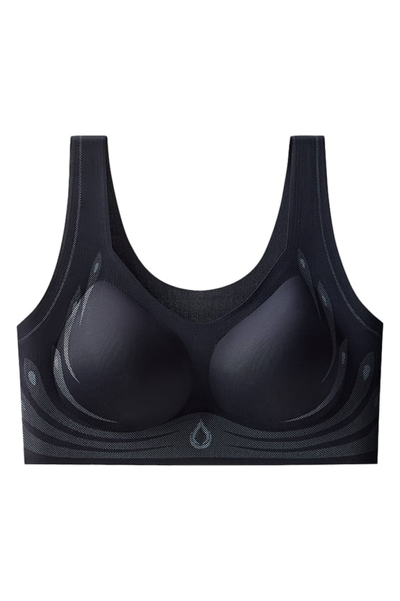 Women'S Bra Ice Silk Seamless Soft Support Lift Push-Up Anti-Sagging Tank Top Sleepwear Solid Push-Up Wide Strap Black 34