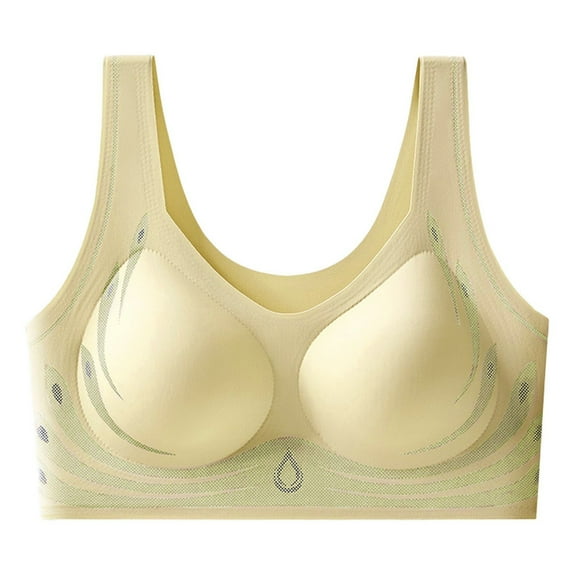 TANGQIOP Women'S Bra Ice Silk Seamless Soft Support Lift Push-Up Anti-Sagging Tank Top Sleepwear Solid Push-Up Wide Strap Green 32