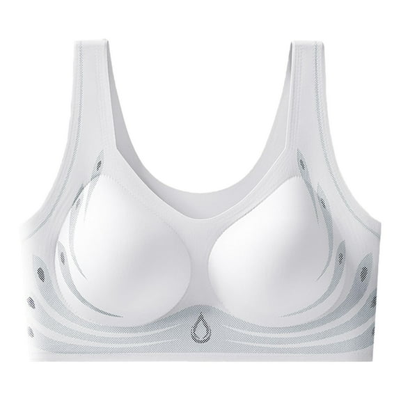 TANGQIOP Women'S Bra Ice Silk Seamless Soft Support Lift Push-Up Anti-Sagging Tank Top Sleepwear Solid Push-Up Wide Strap Sky Blue 36