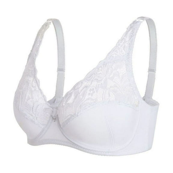 TANGQIOP Women'S Bra Plus Size Adjustable Underwire Thin Cotton Lifting Push-Up Lace Solid Back Smoothing Support Molded White 40D