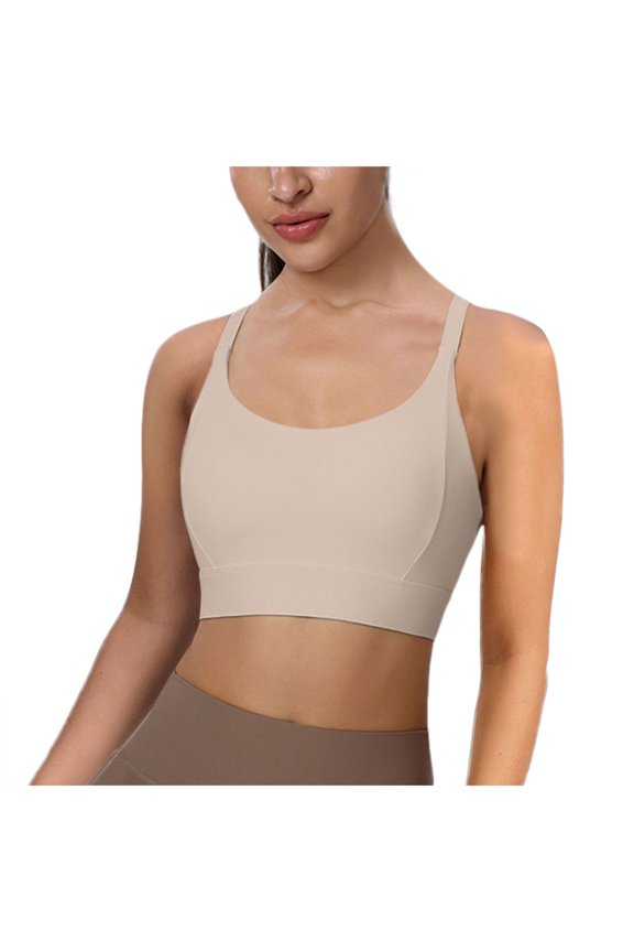 Women'S Bras Underwear Cross Beauty Back Athletic Quick Dry Running Yoga Fitness Shockproof Lingerie Lifting Support Beige L