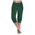 thumbnail image 1 of TANGQIOP Women'S Causal Pants Clothes Knit 3/4 Length Slim Elasticized High Waisted Drawstring Pocket Athletic Solid Color Capris Dark Green XXL, 1 of 6