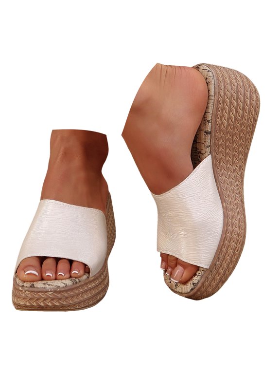 Women'S Platform Wedge Slides Sandals Trendy Casual Slippers One-Strap Buckle Peep Toe Open Heel Outdoors Leopard Print B 36