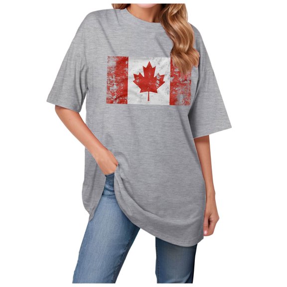 TANGQIOP Women'S T-Shirts Short Sleeve Tees Basic Crew Neck Loose Drop Shoulder Letter Print Breathable Workout Dressy Casual Grey S