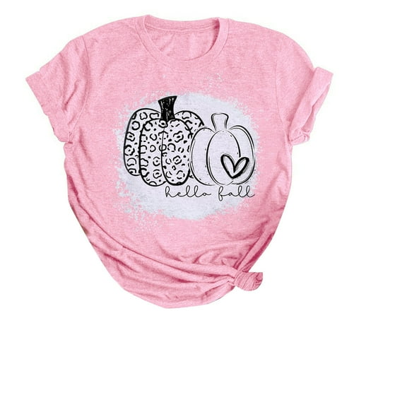 TANGQIOP Women'S T-Shirts Tops Halloween Funny Pumpkin Letter Short Cap Top Sleeve Crew Neck Tee Irregular Hem Loose Fit Pink M