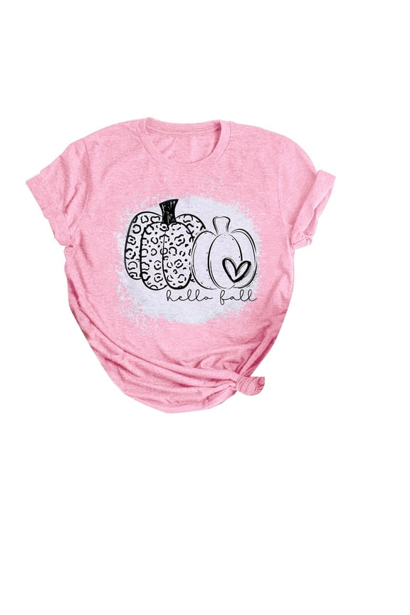 Women'S T-Shirts Tops Halloween Funny Pumpkin Letter Short Cap Top Sleeve Crew Neck Tee Irregular Hem Loose Fit Pink M