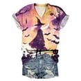 thumbnail image 1 of TANGQIOP Women'S T-Shirts Tops V-Neck Short Cap Sleeve Tee Top Halloween Witch Tree Skeleton Pumpkin Print Casual Funny Dark Purple S, 1 of 4
