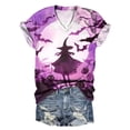 thumbnail image 1 of TANGQIOP Women'S T-Shirts Tops V-Neck Short Cap Sleeve Tee Top Halloween Witch Tree Skeleton Pumpkin Print Casual Funny Purple XXL, 1 of 4