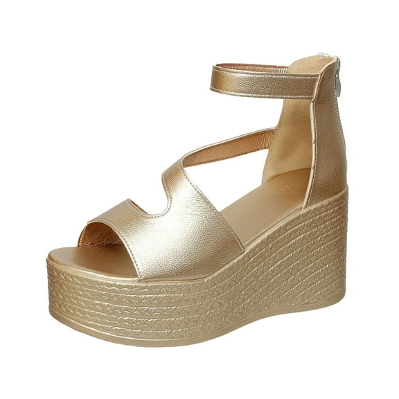 TANGQIOP Women'S Wedge Platform Sandals Platform Peep Toe One-Strap Buckle Elastic Outdoor Lace Up Crisscross Strap Solid Dressy Gold 43