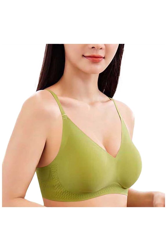 Women Seamless Underwear Wire-Free Seamless Lifting Lightweight Armpit Fat Wireless Push Up Bras Green XL