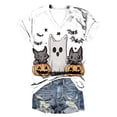 thumbnail image 1 of TANGQIOP Women T-Shirts Tops with V-Neck Short Cap Sleeve Tee Top Halloween Skeleton Cat Bat Pumpkin Print Funny Casual Light Gray XL, 1 of 4