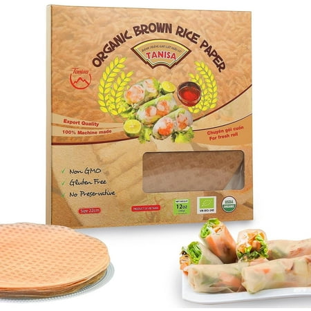 Tanisa Organic Brown Rice Paper Wraps, 38 Sheets, 8.7 Inch, 12 oz, Spring Roll Wrappers, Vietnamese Rice Paper