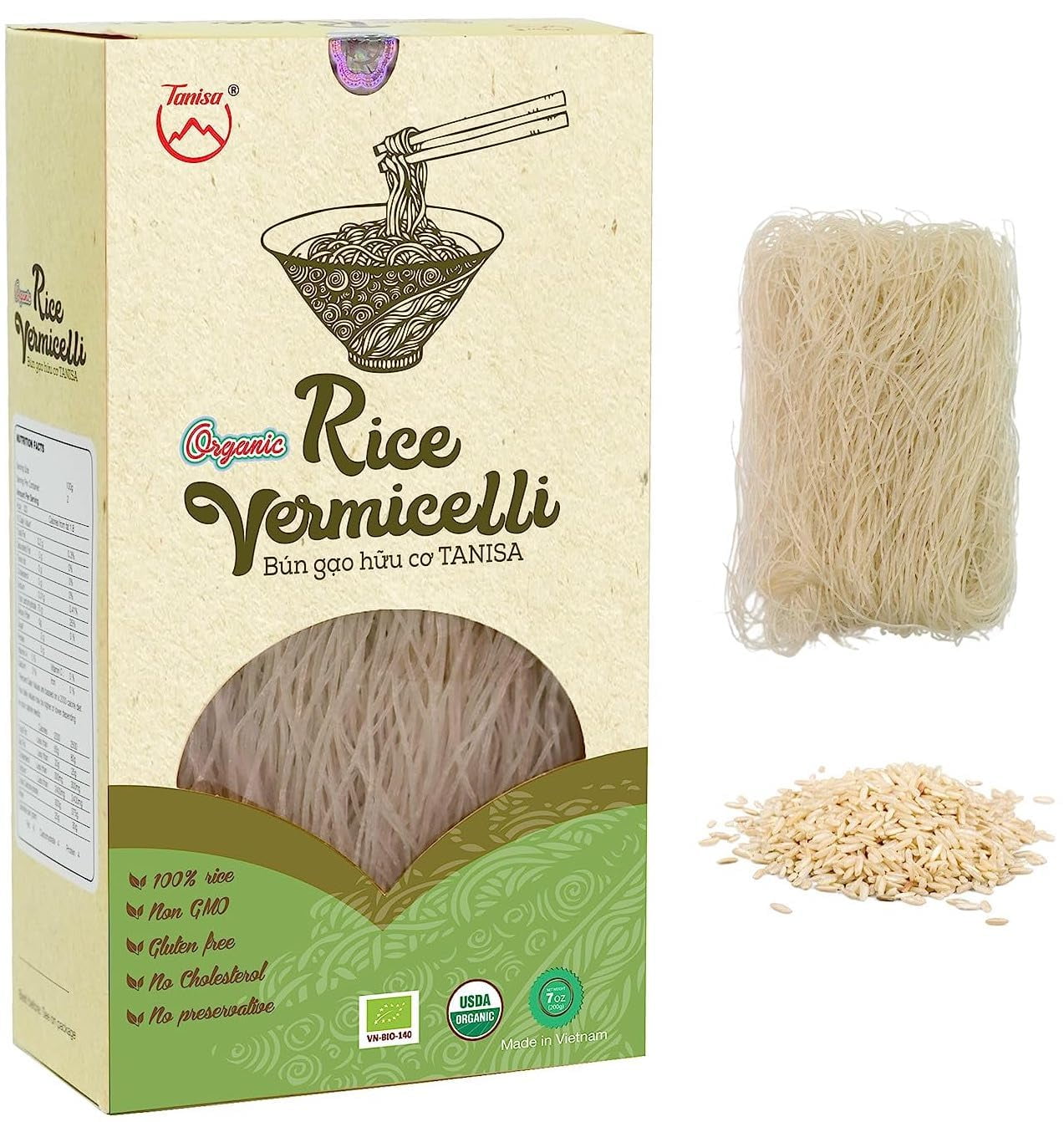 TANISA Organic Vermicelli Rice HHA1 Noodles, Whole Foods, Gluten Free